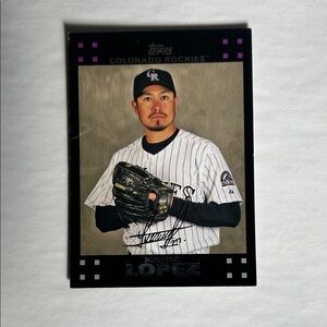 Rodrigo Lopez Topps Rockies Player Card with Black and White Jersey